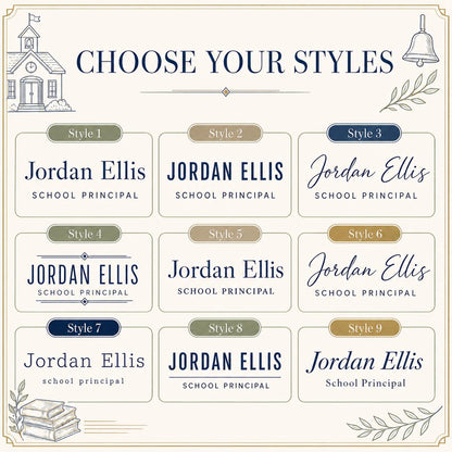 Nine typography styles for the principal acrylic nameplate