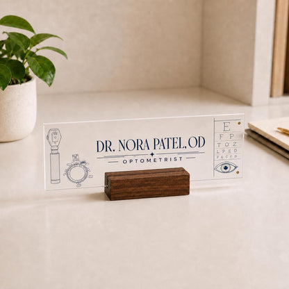 Personalized optometrist acrylic nameplate design example
