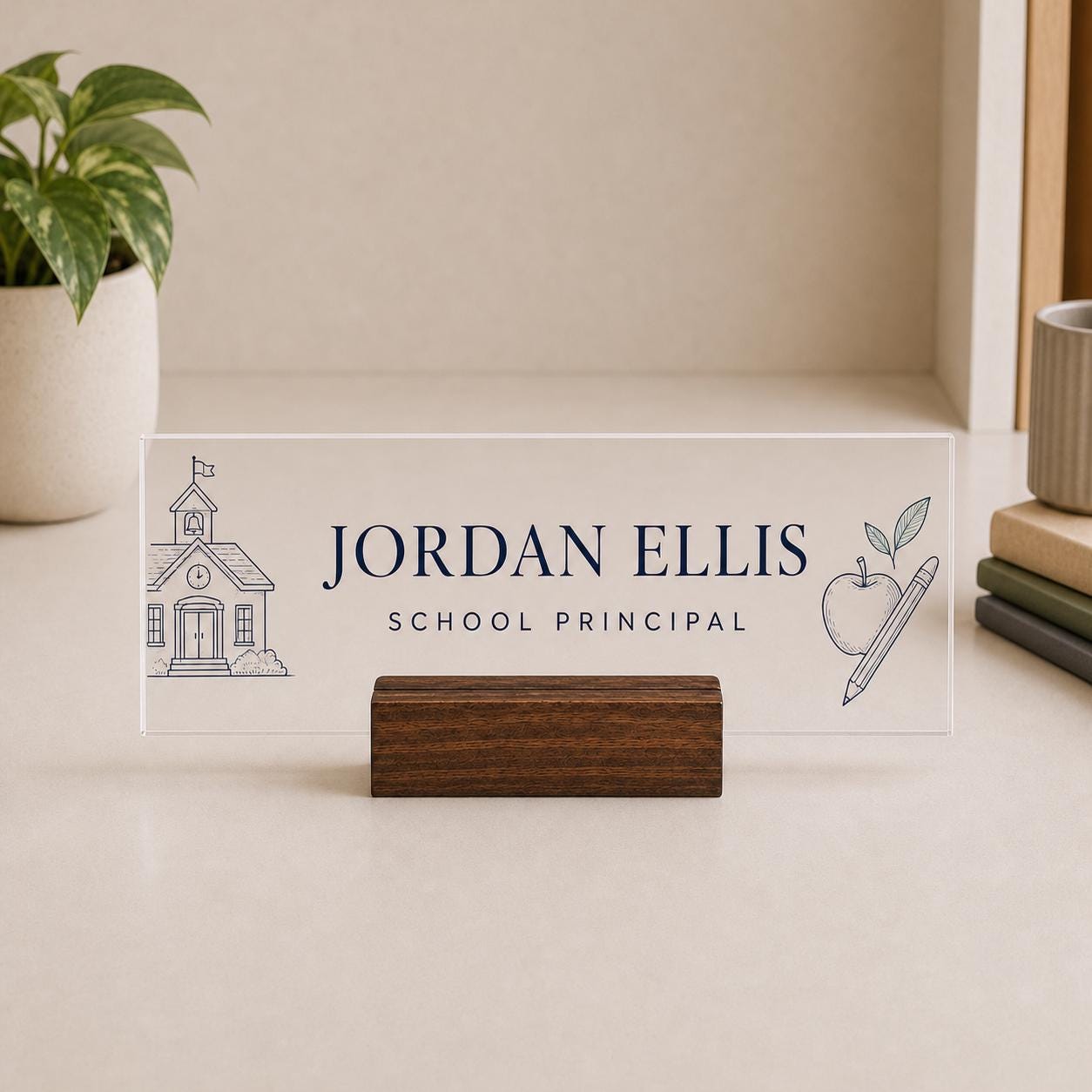 Personalized principal acrylic nameplate design example