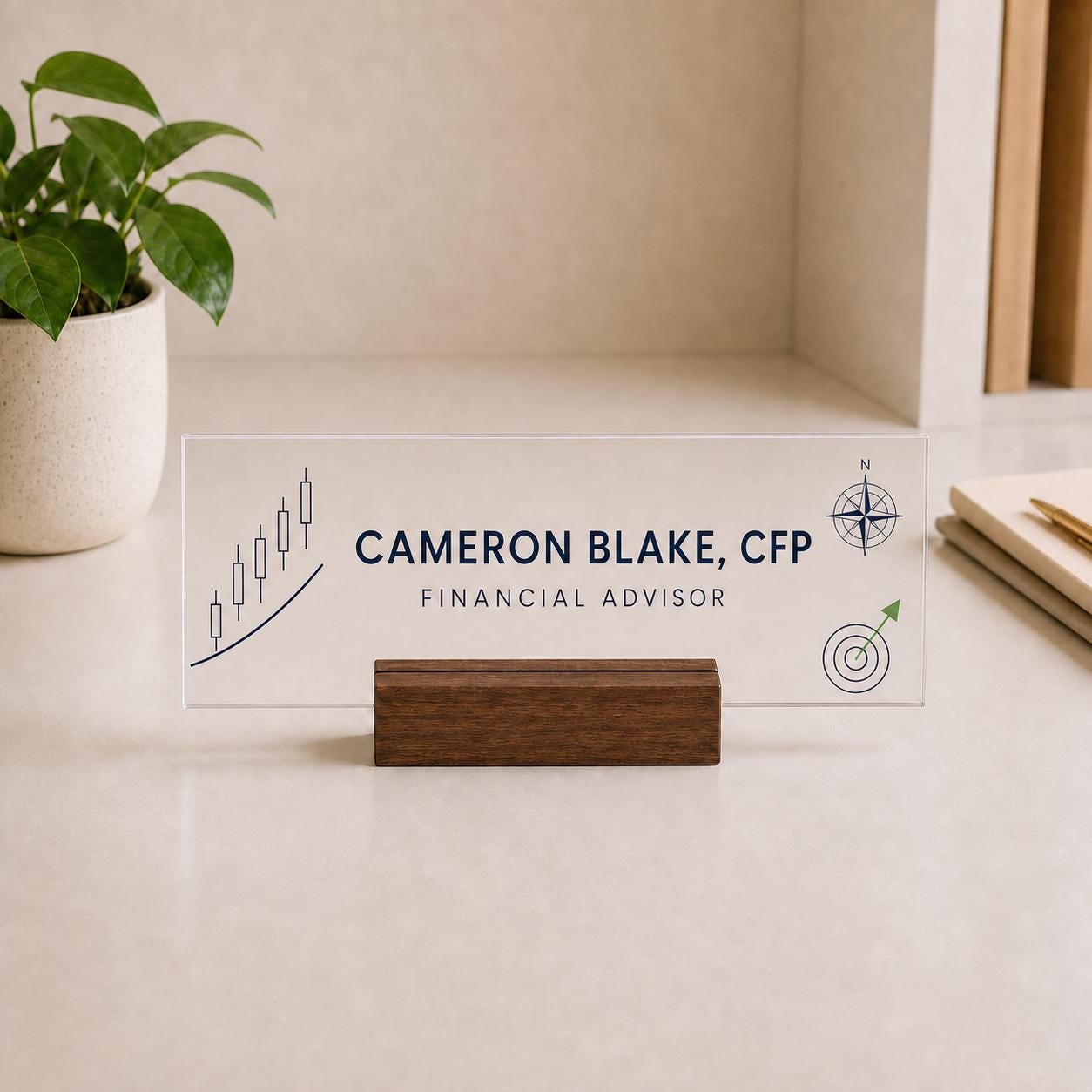 Personalized financial advisor acrylic nameplate design example