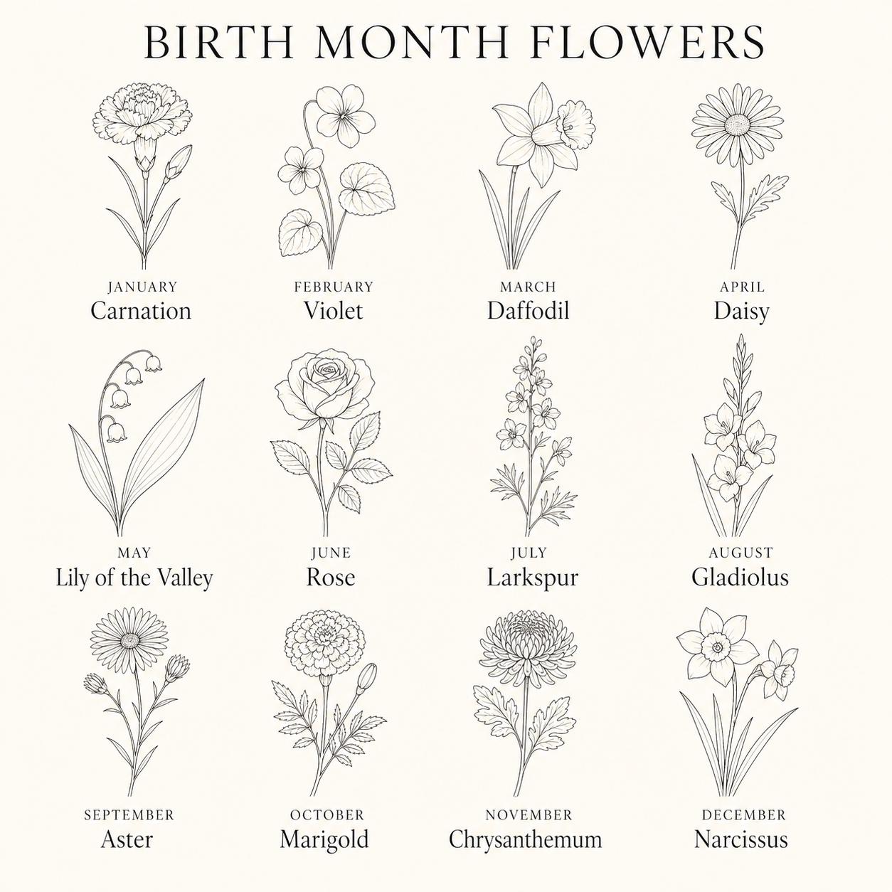 Birth month flowers chart for personalized bridesmaid compact mirrors