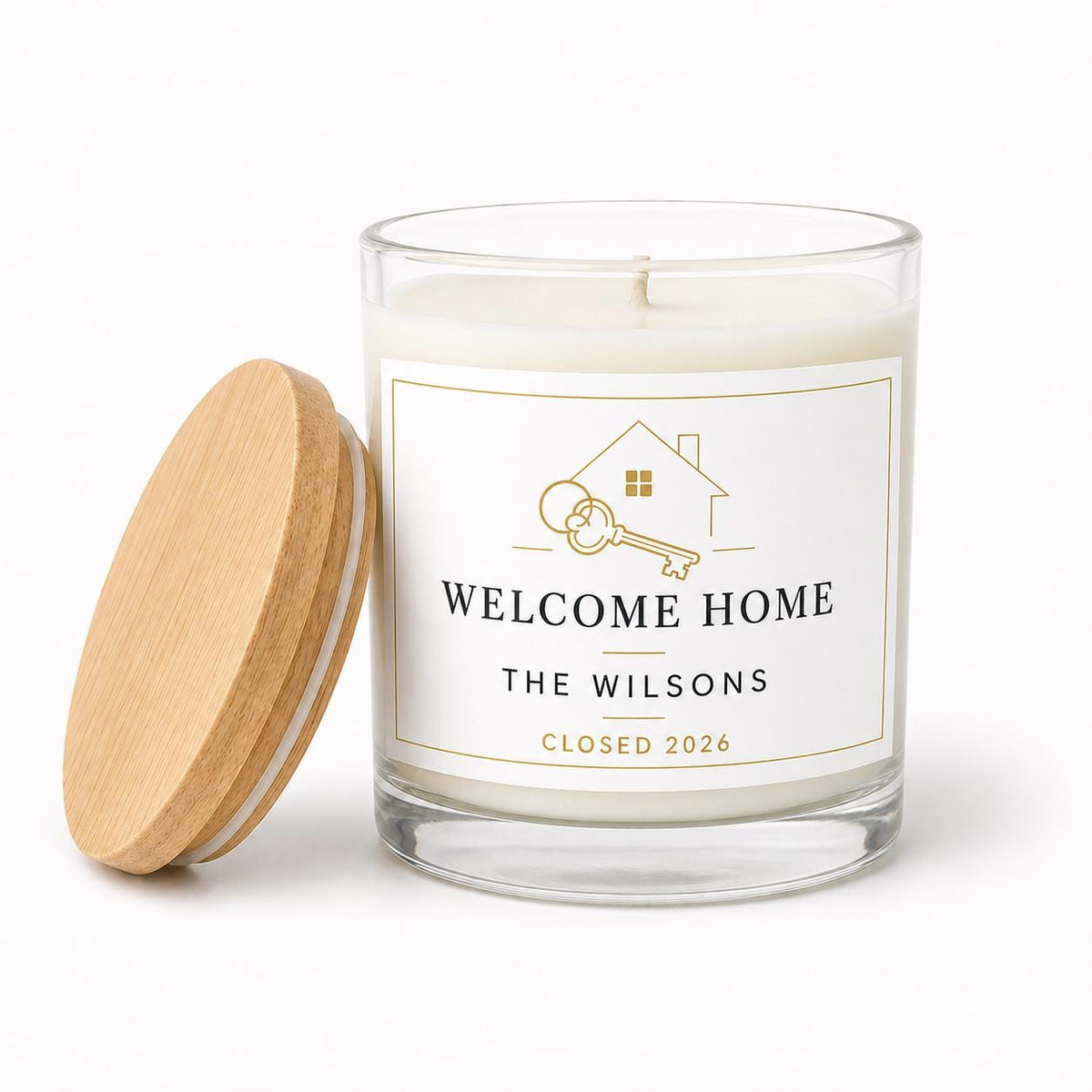 personalized Realtor Closing Candle, Custom New Homeowner Gift on a clean white background