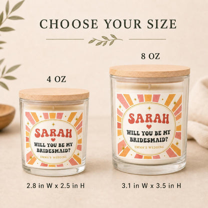 Side-by-side 4 oz and 8 oz bridesmaid proposal candles showing the size difference