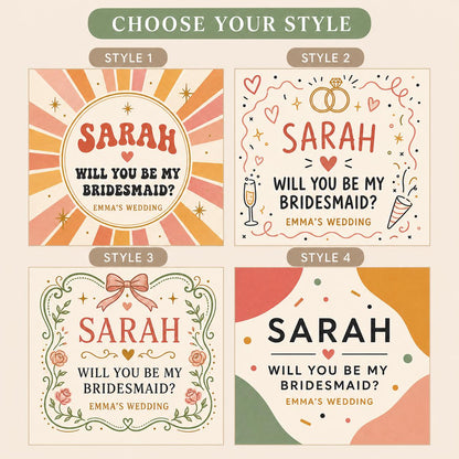 Choose from four coordinated bridesmaid proposal candle label styles