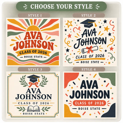 Choose from four coordinated graduation candle label styles