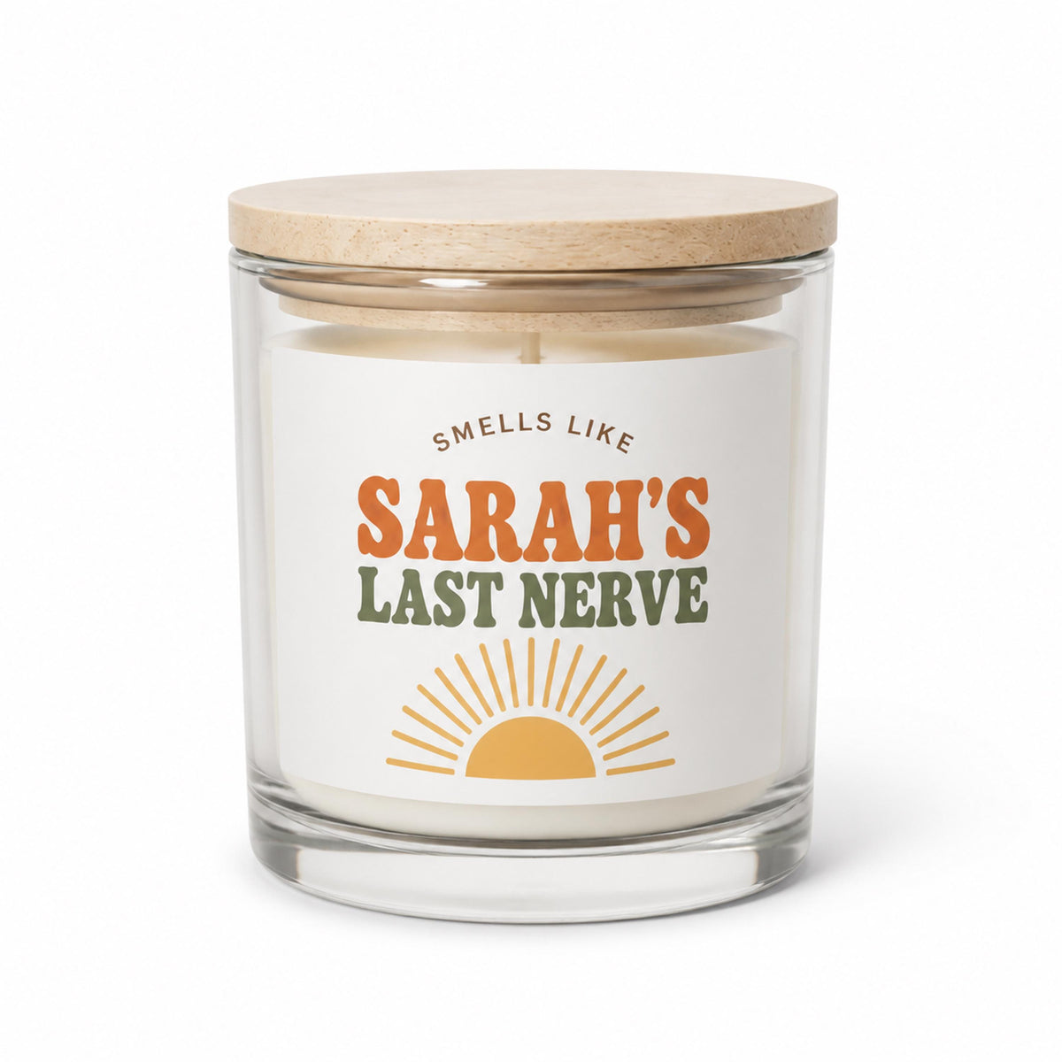 Personalized Last Nerve candle on a clean white background