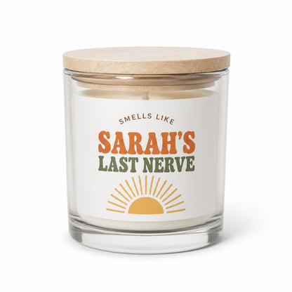Personalized Last Nerve candle on a clean white background