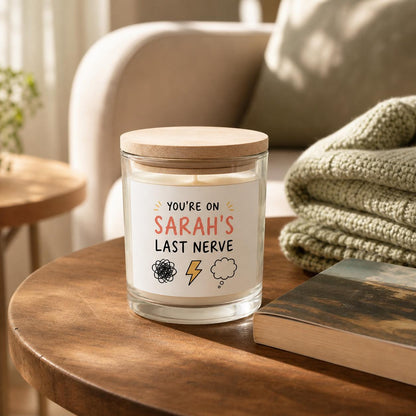 Style 2 Last Nerve candle in a cozy reading nook