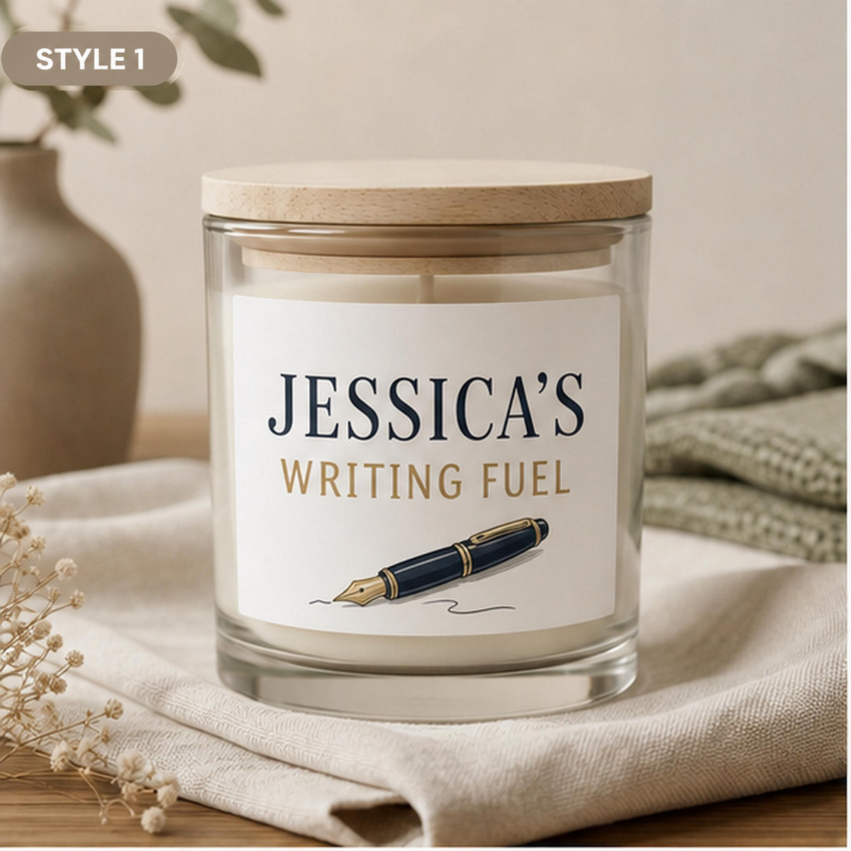Style 1 personalized Writing Fuel candle with fountain pen