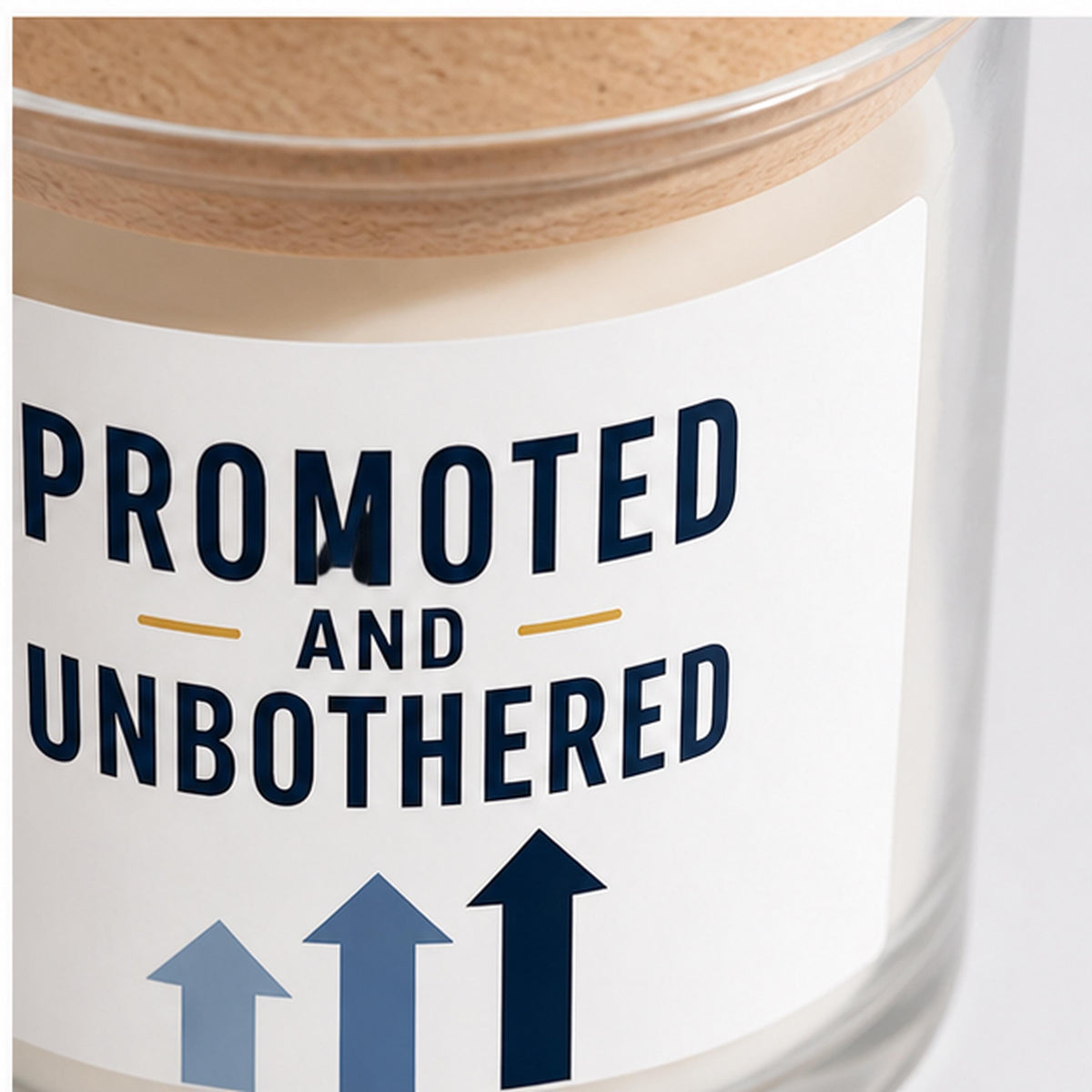 Close detail of a promotion candle label applied to glass