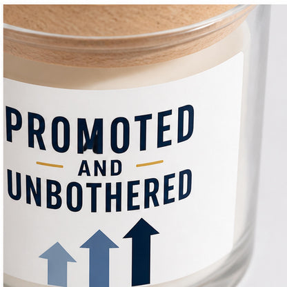 Close detail of a promotion candle label applied to glass