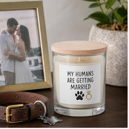 Pet engagement candle beside a framed couple photo