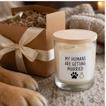 Pet engagement candle in a gift opening scene