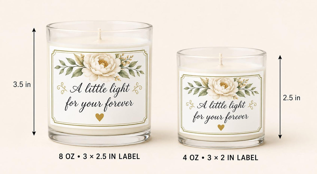 Personalized Wedding Keepsake Candle, Custom Couple Gift — 8oz/4oz comparison