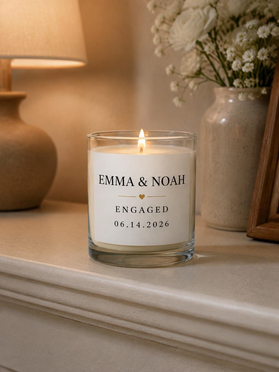 Personalized Engagement Candle, Custom Names and Date Gift, 4 oz or 8 oz Couple Gift — staged image 3