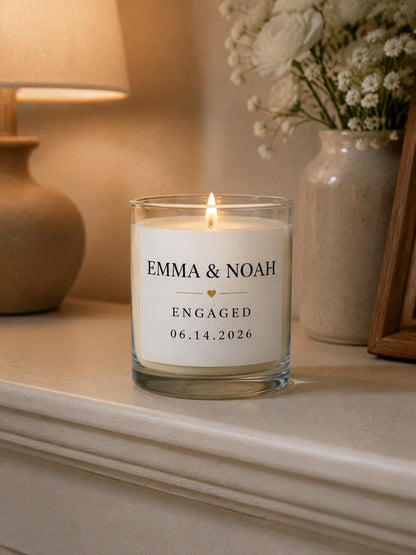 Personalized Engagement Candle, Custom Names and Date Gift, 4 oz or 8 oz Couple Gift — staged image 3