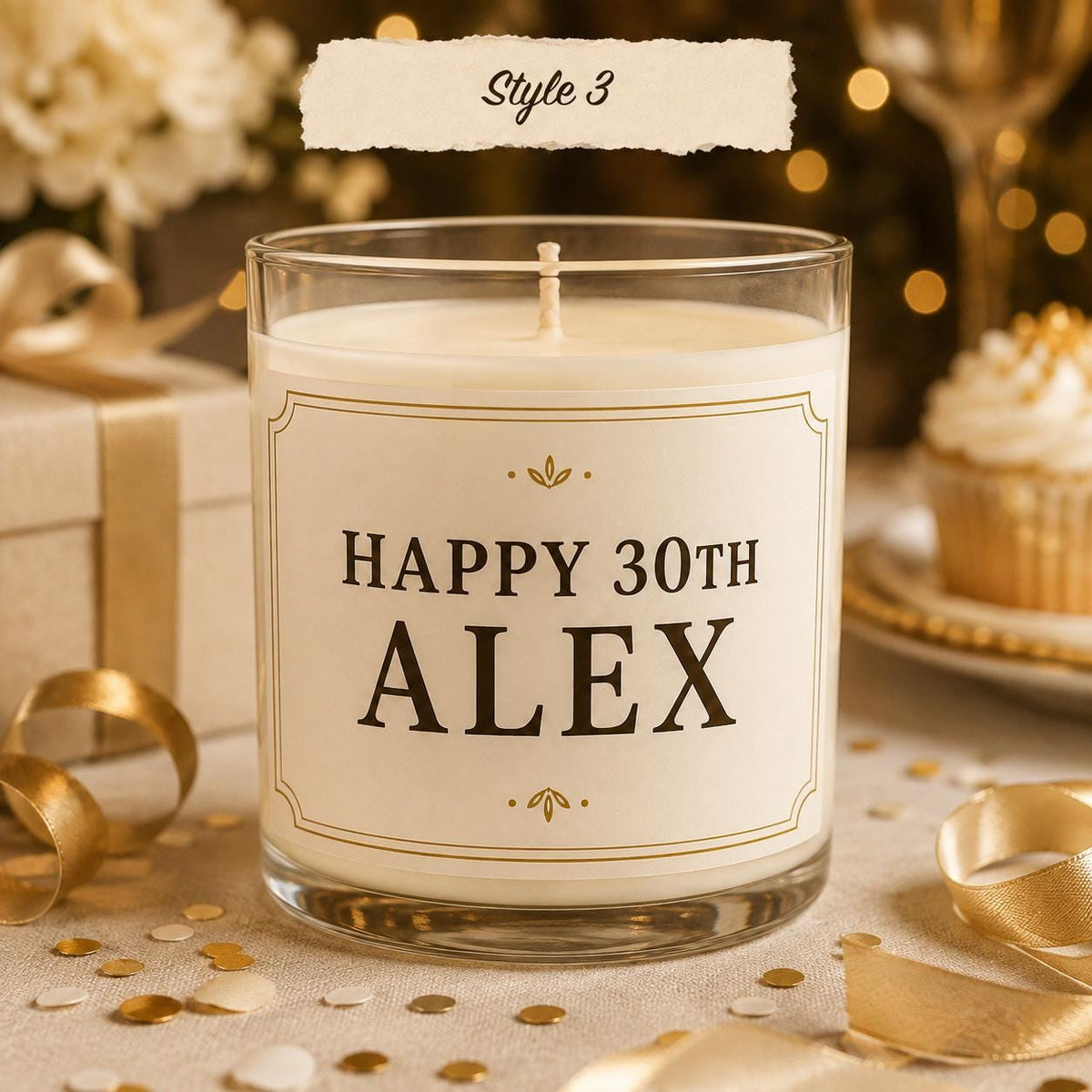 Personalized Birthday Candle, Custom Name and Age Gift, 4 oz or 8 oz Birthday Gift — Style 3