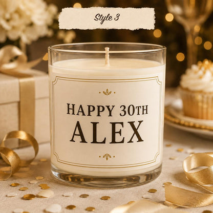 Personalized Birthday Candle, Custom Name and Age Gift, 4 oz or 8 oz Birthday Gift — Style 3