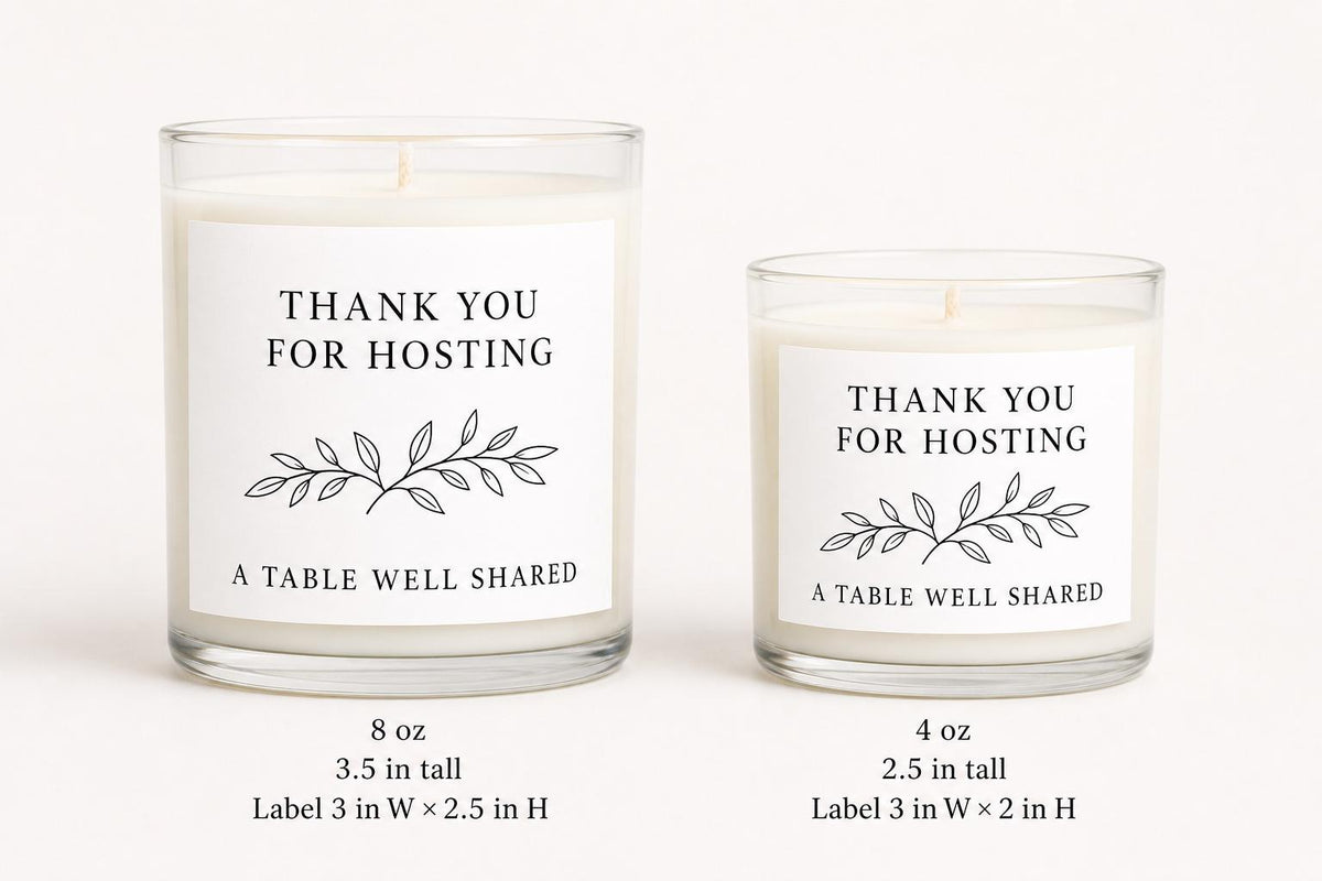 Dinner Party Hostess Thank-You Candle — 8oz/4oz comparison