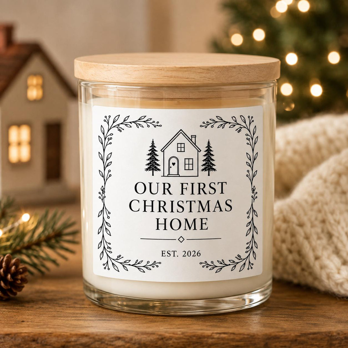 First Christmas in Our New Home Candle — staged image 1