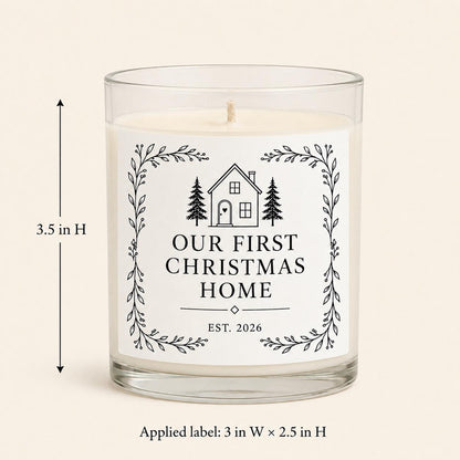 First Christmas in Our New Home Candle — candle-and-label heights dimension image