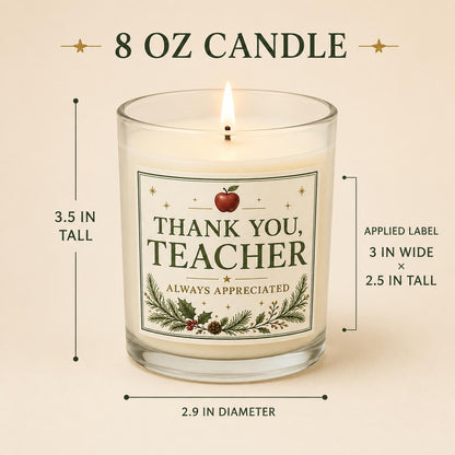 Christmas teacher gift candle — candle-and-label heights dimension image