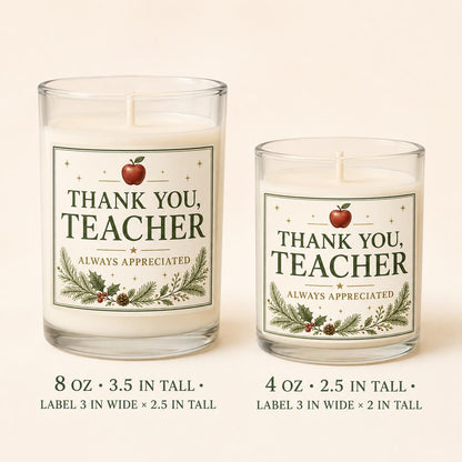 Christmas teacher gift candle — 8oz/4oz comparison