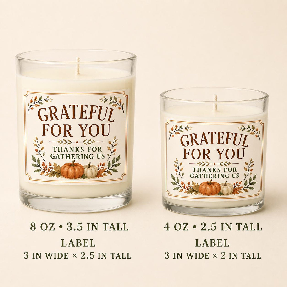 Friendsgiving hostess candle — 8oz/4oz comparison