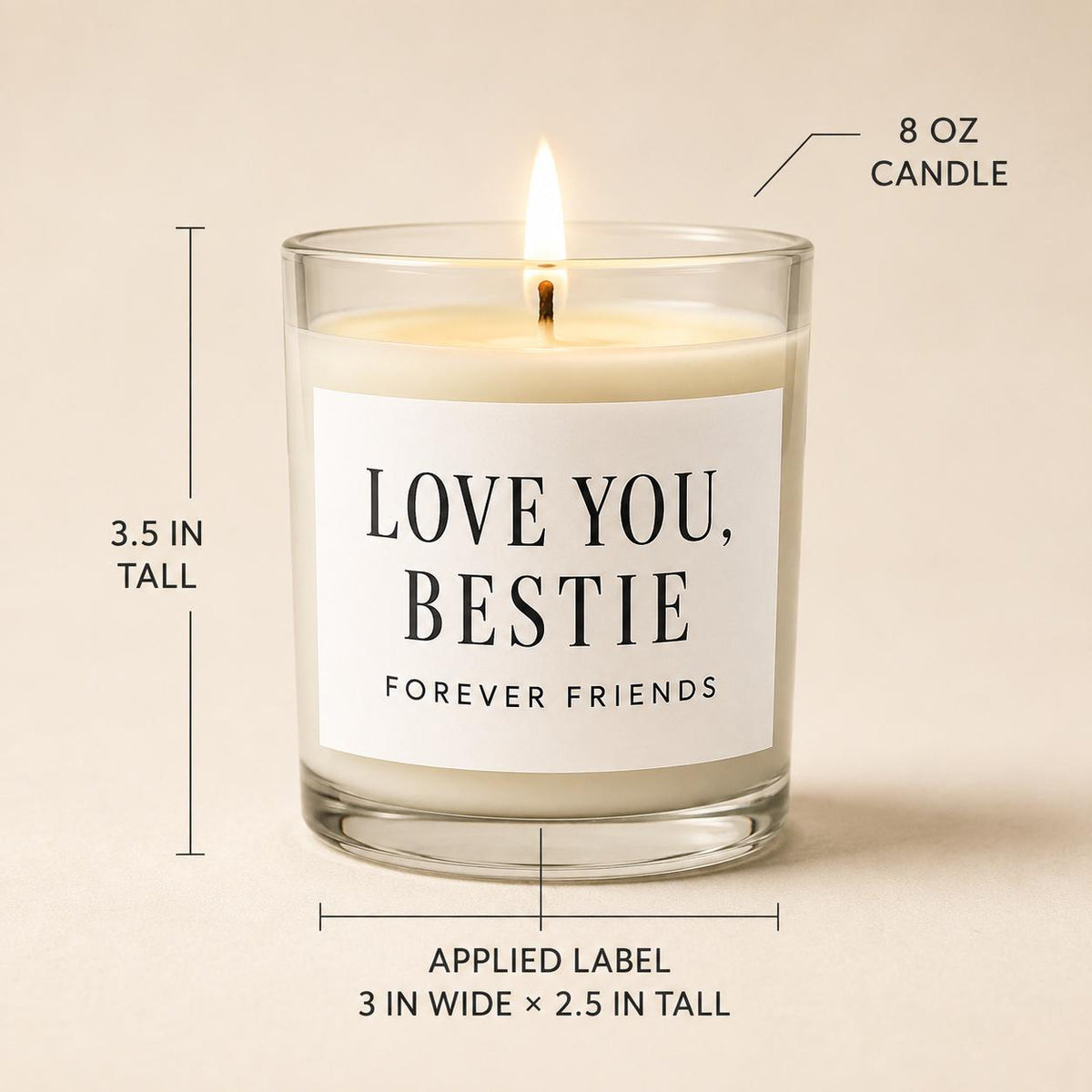 Galentine’s Day best-friend candle — candle-and-label heights dimension image