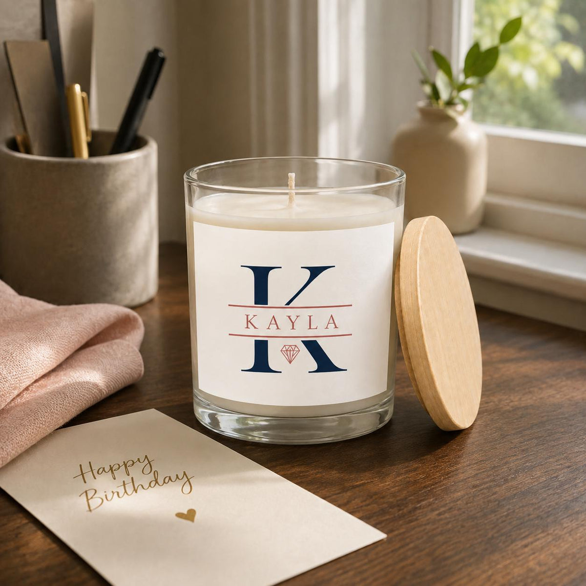 Personalized birth flower candle: staged 2
