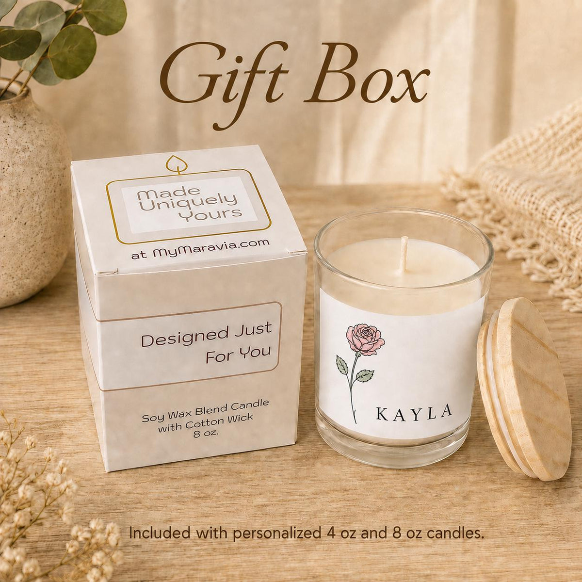 Personalized birth flower candle: approved Gift Box