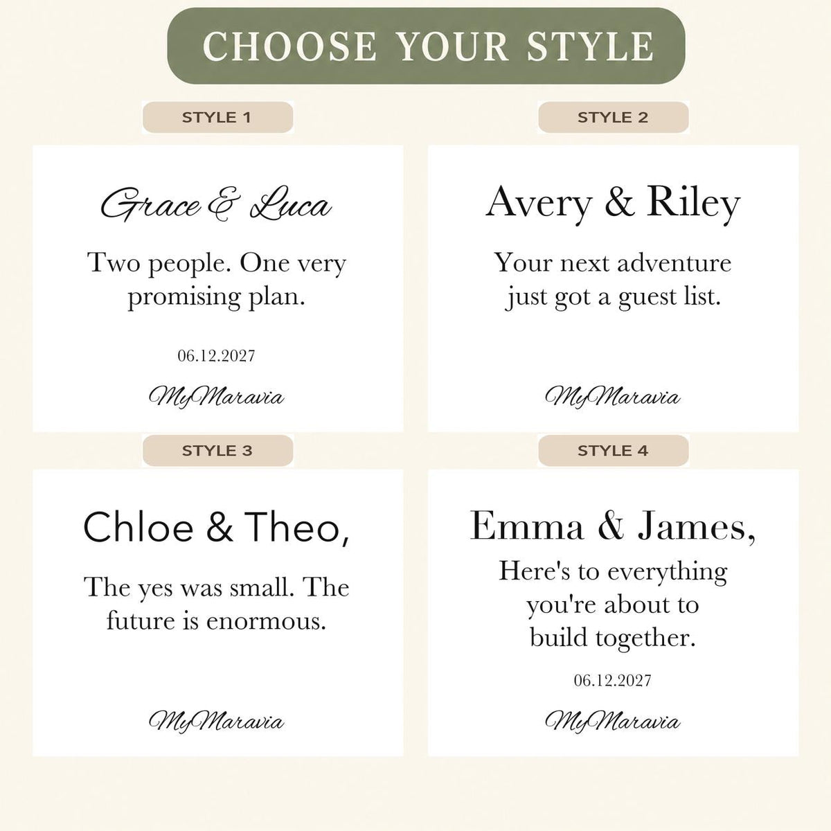 Style Picker — MyMaravia Engagement gift for couple candle; four original message options