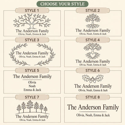Choose from eight Family Tree engraving styles