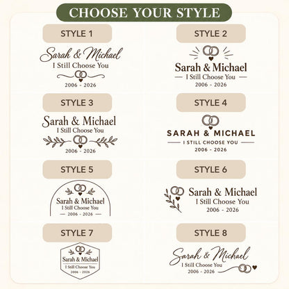 Vow Renewal personalized engraved wood slice. Eight available design styles.