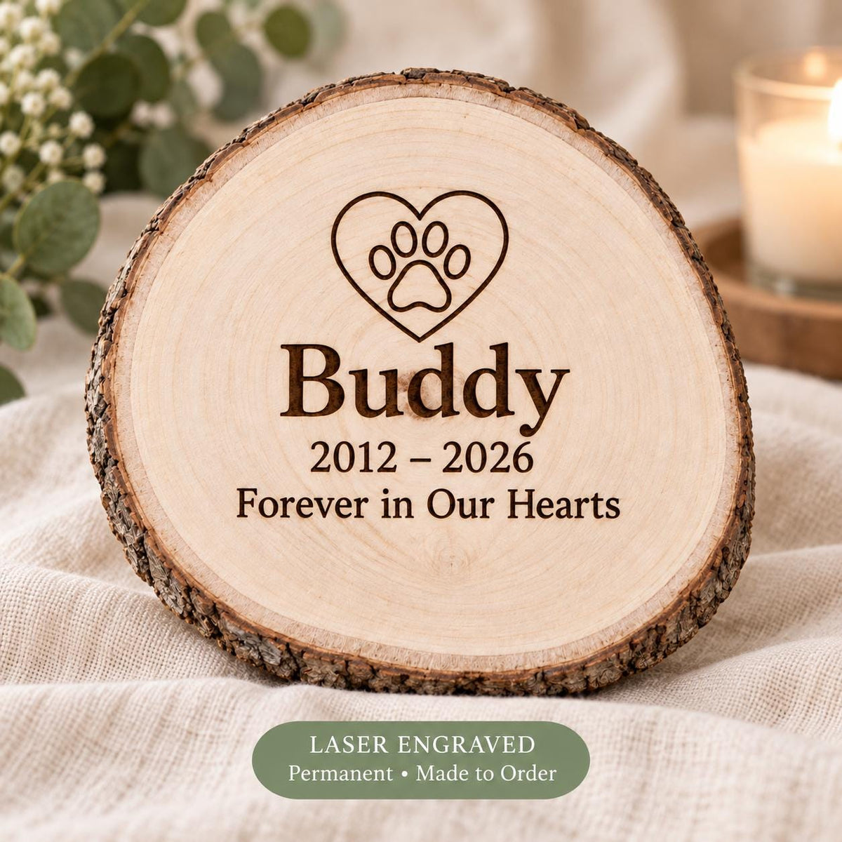 Pet Memorial personalized wood sign: engraving detail