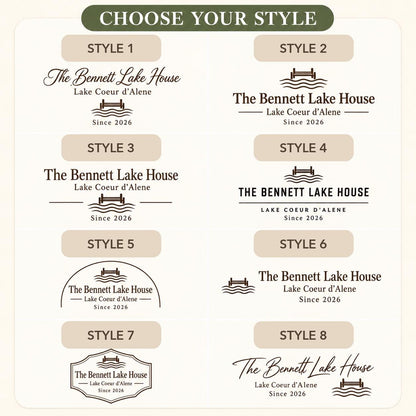 Lake House personalized engraved wood slice. Eight available design styles.