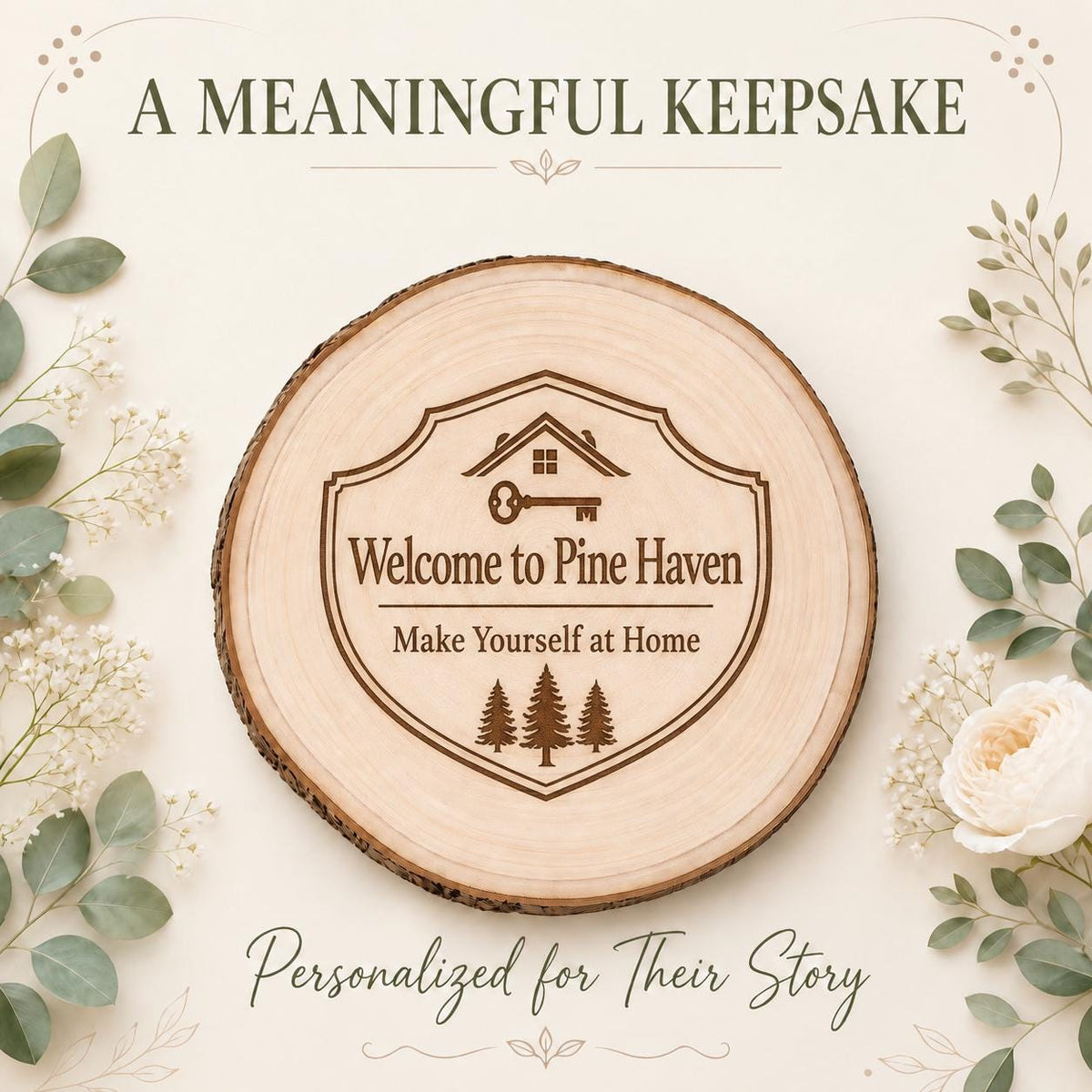 Vacation Rental Host personalized engraved wood slice. Personalized keepsake example.