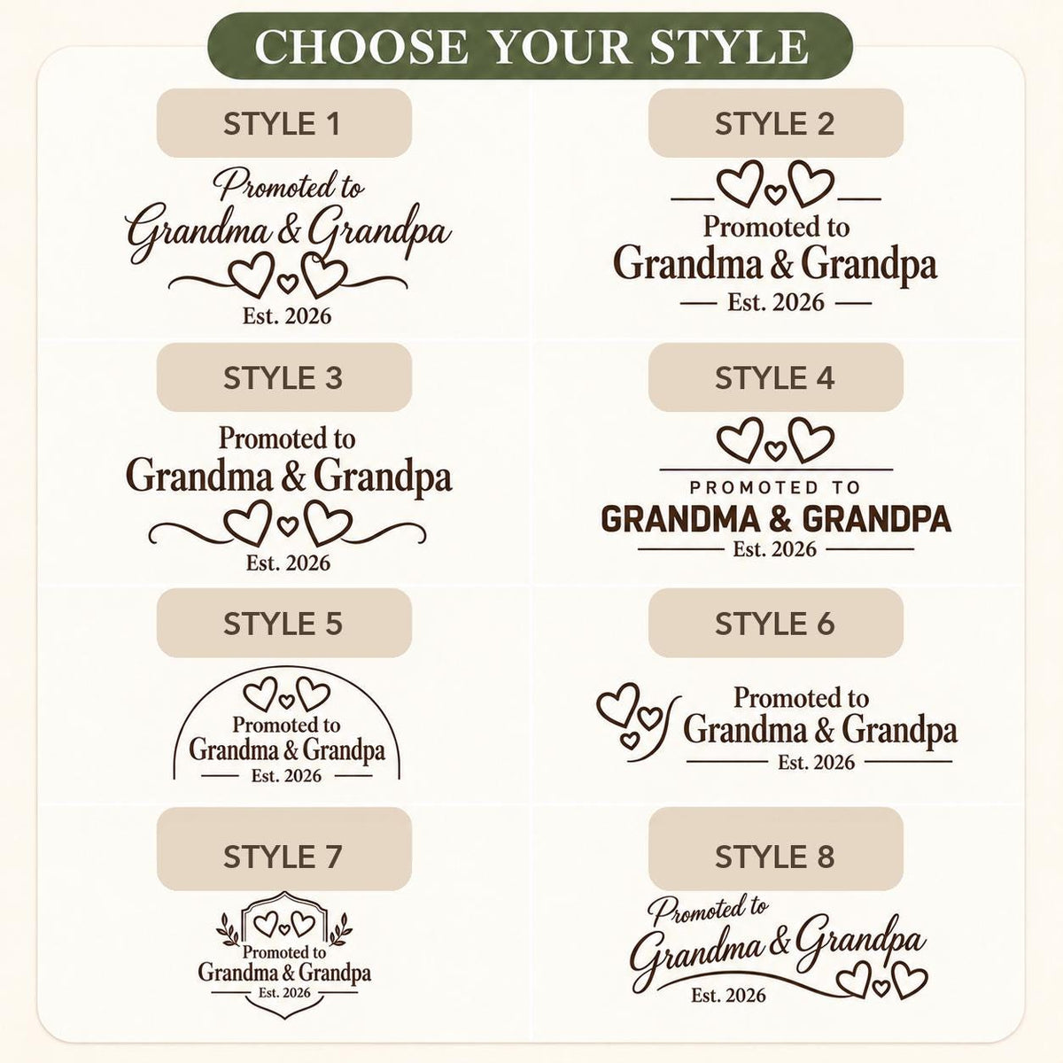 New Grandparents personalized engraved wood slice. Eight available design styles.