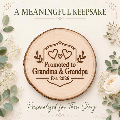 New Grandparents personalized engraved wood slice. Personalized keepsake example.