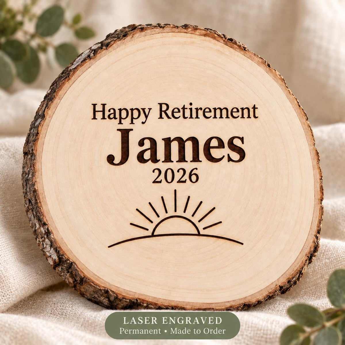 Retirement personalized wood sign: engraving detail