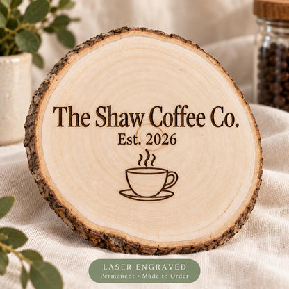 Home Bar and Coffee Station personalized wood sign: engraving detail