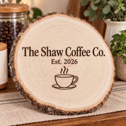 Home Bar and Coffee Station personalized wood sign: table lifestyle