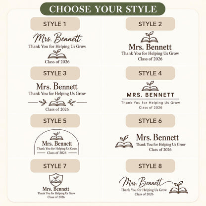 Teacher Appreciation personalized engraved wood slice. Eight available design styles.