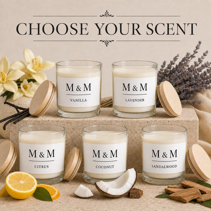 Choose a candle scent from Vanilla, Lavender, Citrus, Coconut, or Sandalwood
