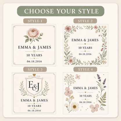 Choose from four coordinated anniversary candle label styles