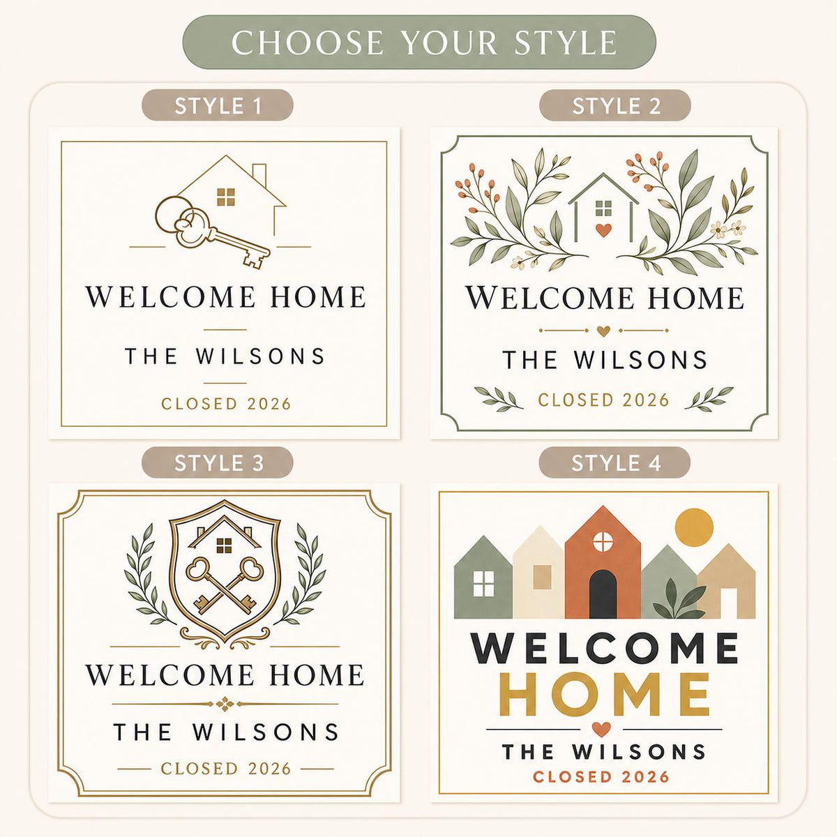 Choose from four coordinated realtor closing candle label styles