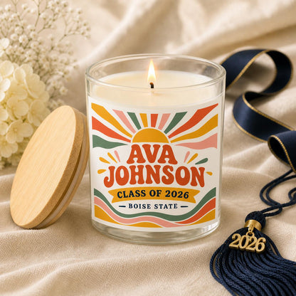 Side-by-side 4 oz and 8 oz graduation candles showing the size difference
