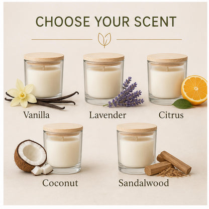 Candle scent guide with five fragrance choices