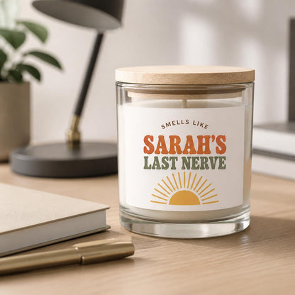 Style 1 Last Nerve candle in a bright home office