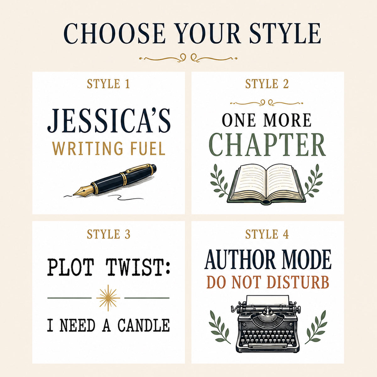 Choose your style guide with four literary candle designs